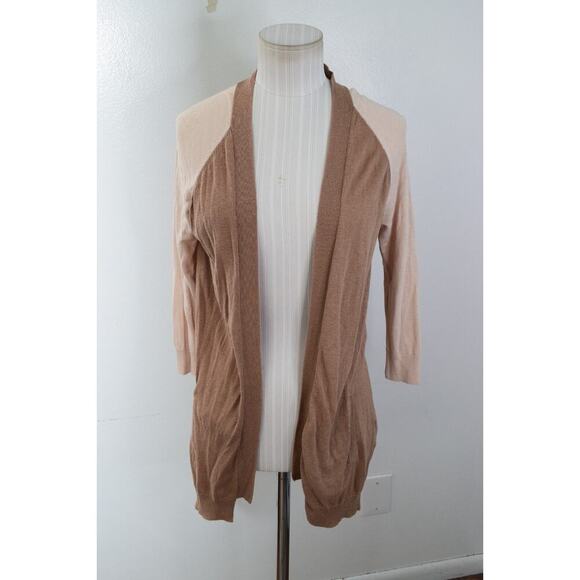 The Kooples Cardigan S Open Colorblock Brown Lightweight Tencel Silk Cashmere - Picture 1 of 5